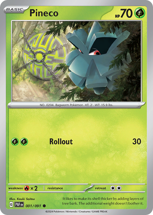 001/091 - Pineco - Paldean Fates (Reverse Holo)